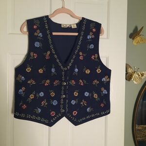 Tantrums Navy Floral Embroidered Vest